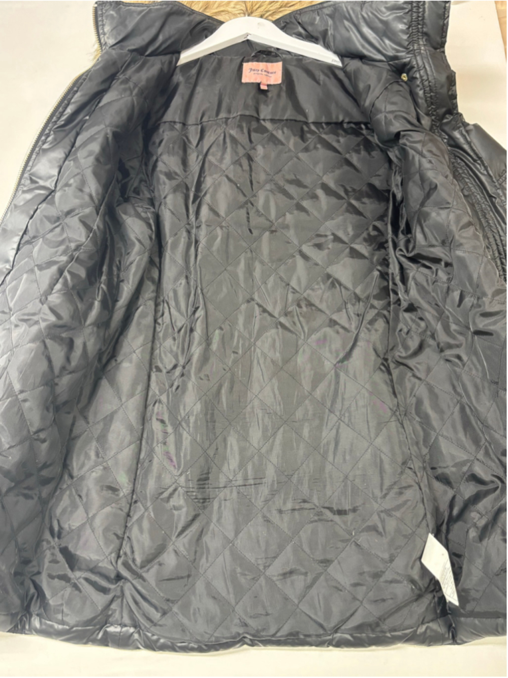 Women's Vintage Juicy Couture Y2K Black Puffer Coat with Faux Fur Hood Size XL - Picture 7 of 10